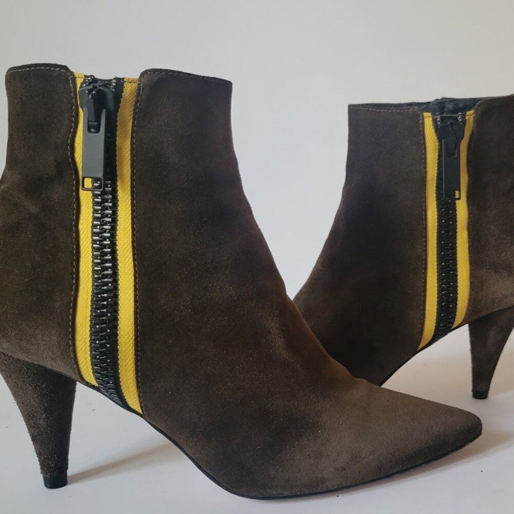 Veronica Beard Suede Side Zip Ankle Bootie with Contrast Trim